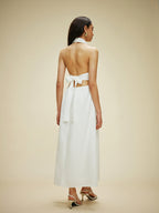 Cotton & Linen Pocket Detail Halter Neck Tie Back Dress Dresses