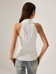 Crisscross Neckline Metal Detail Sleeveless Blouse Blouses