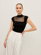 Mesh Panel Mock Neck Top Sweater Vests
