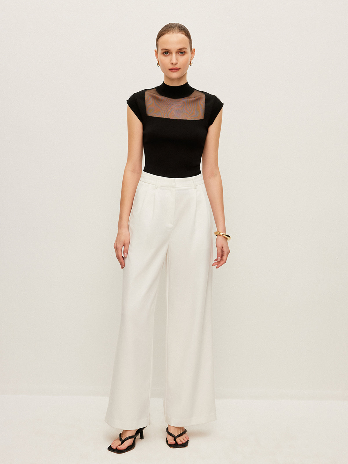 Mesh Panel Mock Neck Top Secondary image