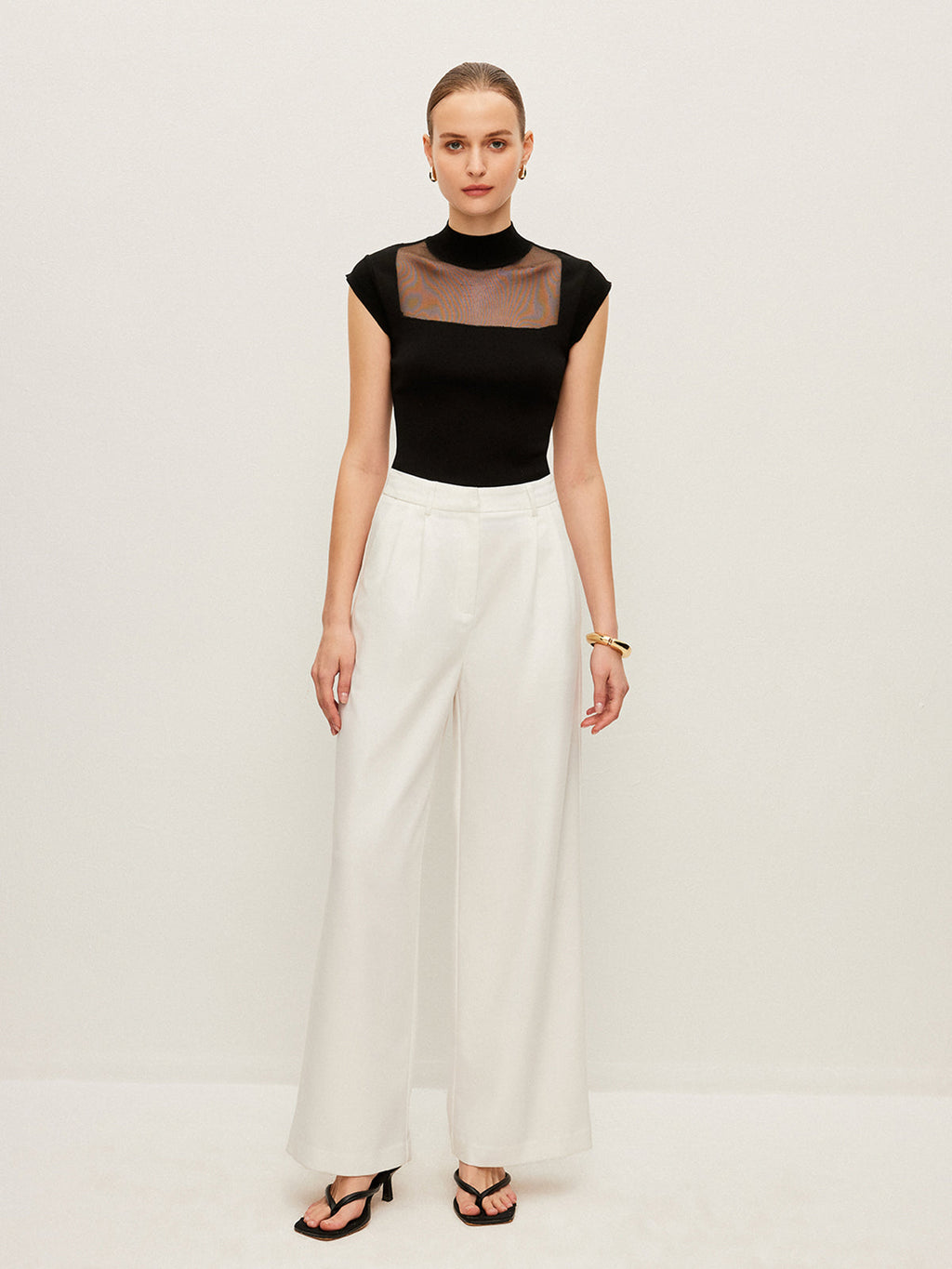 Mesh Panel Mock Neck Top Sweater Vests