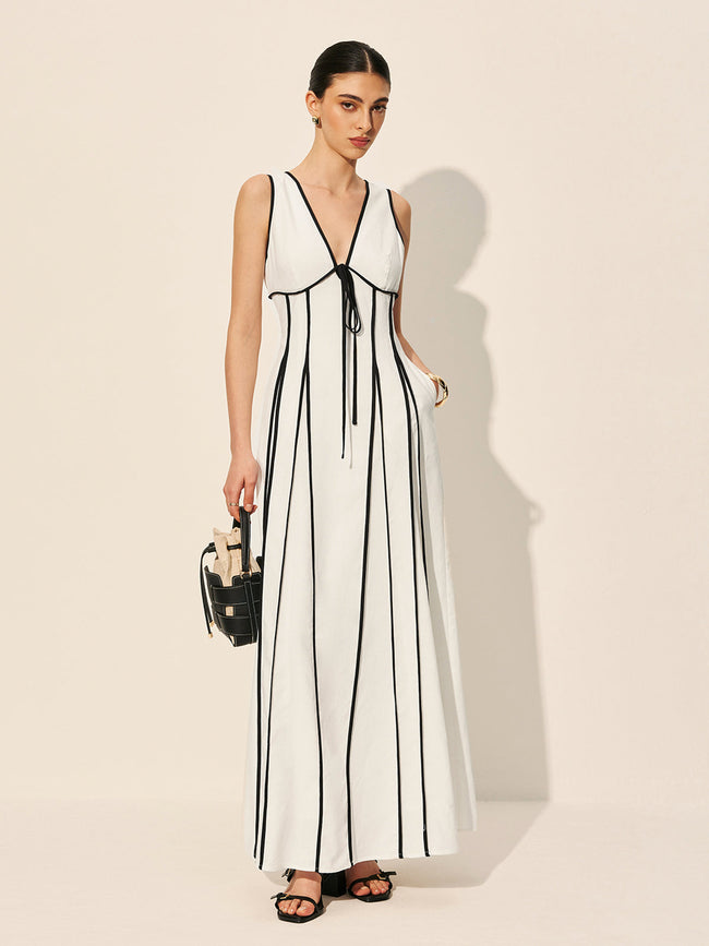 Contrast Trim Dress With Pockets Off White / XS Dresses Main image
