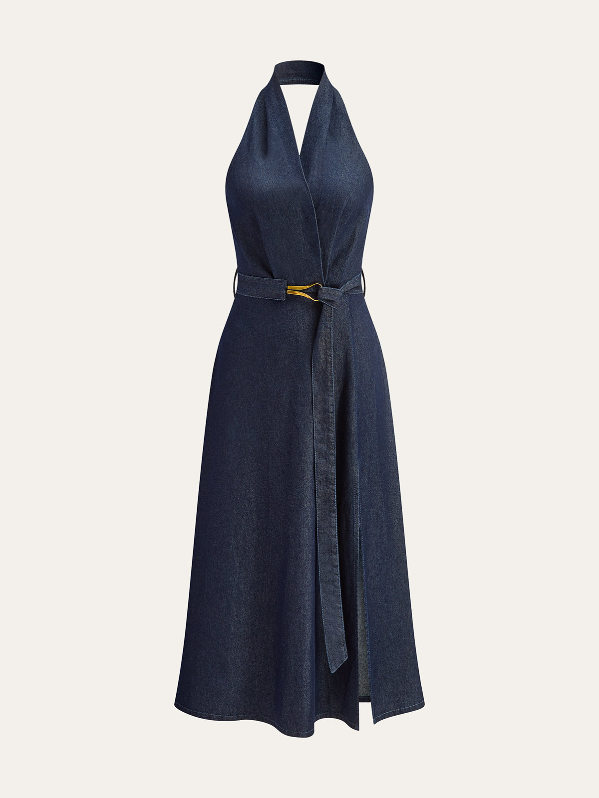 Denim Belted Halter Neck Midi Dress Secondary image