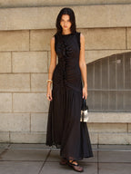 Ruffled Detail Ruched Front Maxi Dress Dresses