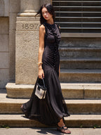 Ruffled Detail Ruched Front Maxi Dress Dresses
