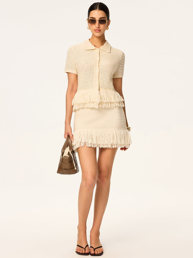Fringed Knit Mini Skirt Off White / XS Sweater Skirts Main image