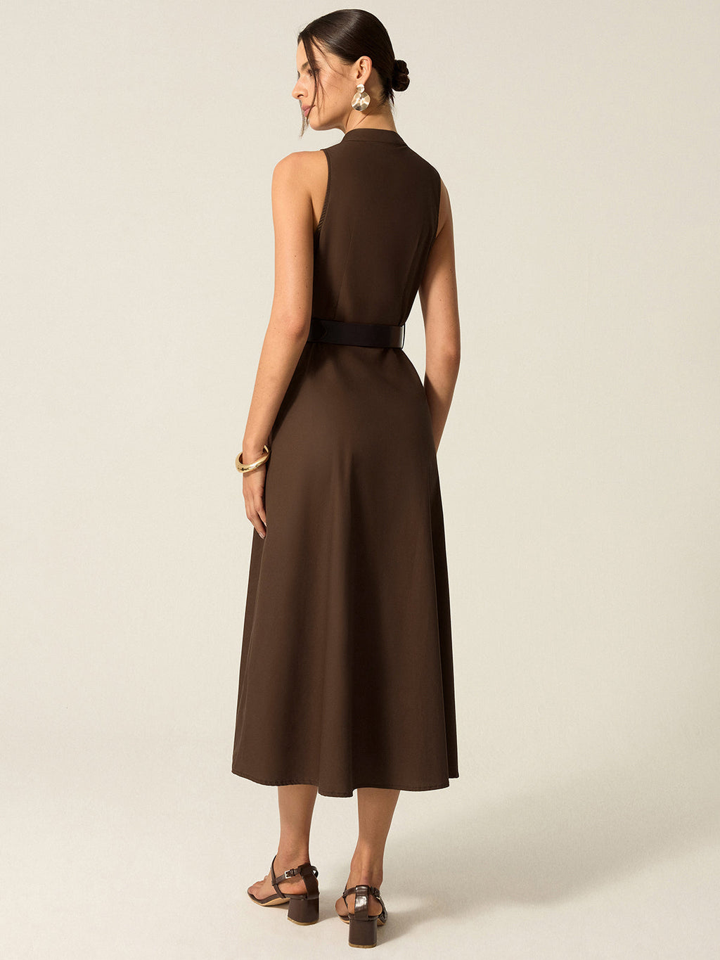 Belted Button Front Midi Dress Dresses