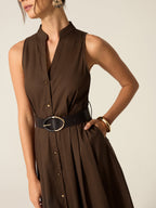 Belted Button Front Midi Dress Dresses