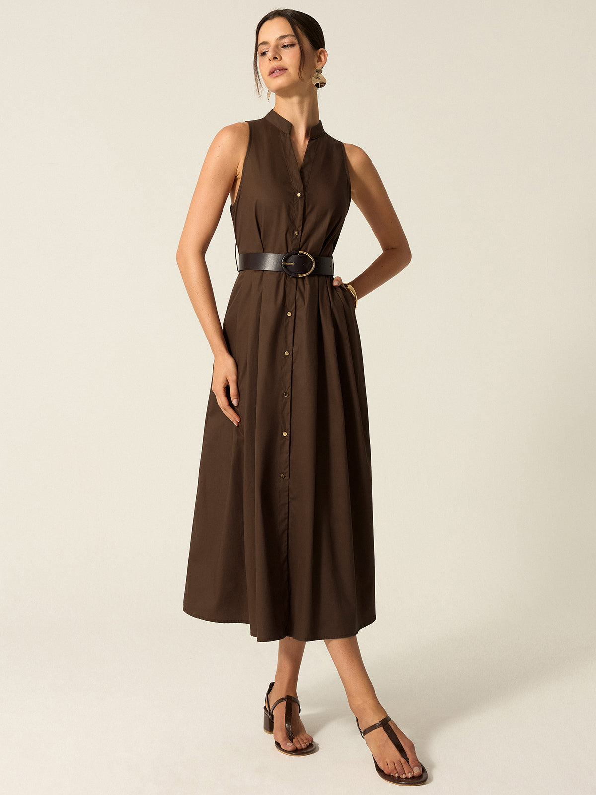 Belted Button Front Midi Dress Dresses