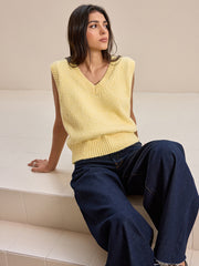 V Neck Wool Blend Knitted Vest Sweater Vests