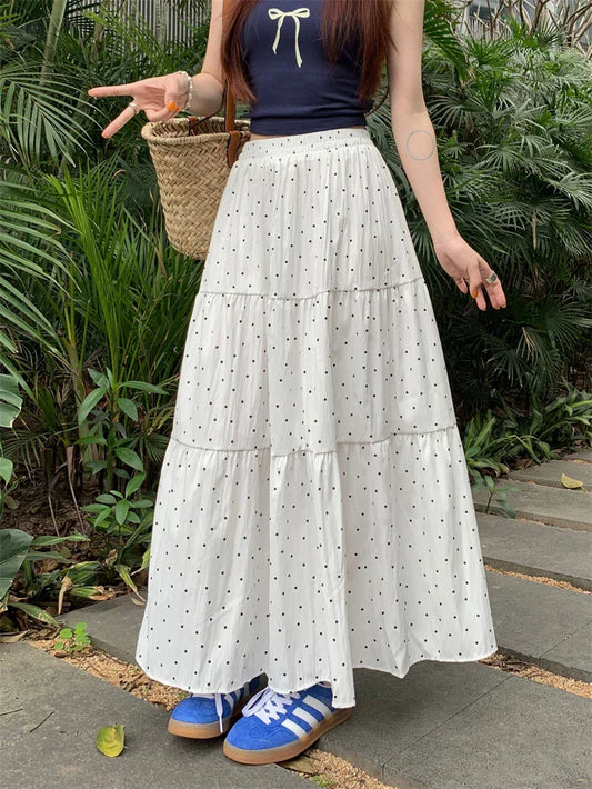 Polka Dot Sweet High Waist Swing Long Skirt