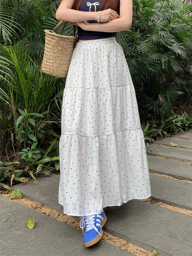 Polka Dot Sweet High Waist Swing Long Skirt