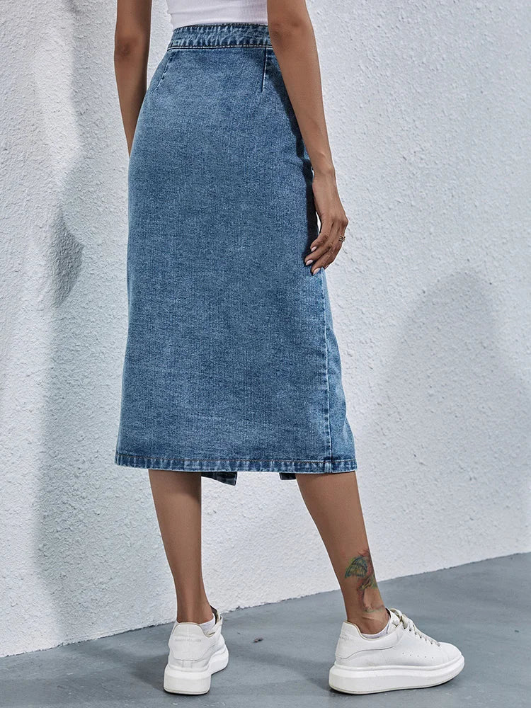 Single Breasted Knee Length Casual Straight Skirt