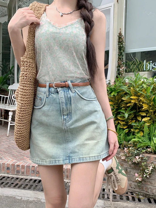 Streetwear High Waist Retro Casual Jean Mini Skirt