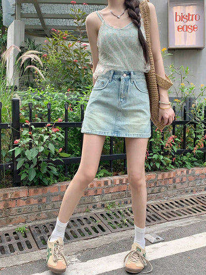 Streetwear High Waist Retro Casual Jean Mini Skirt