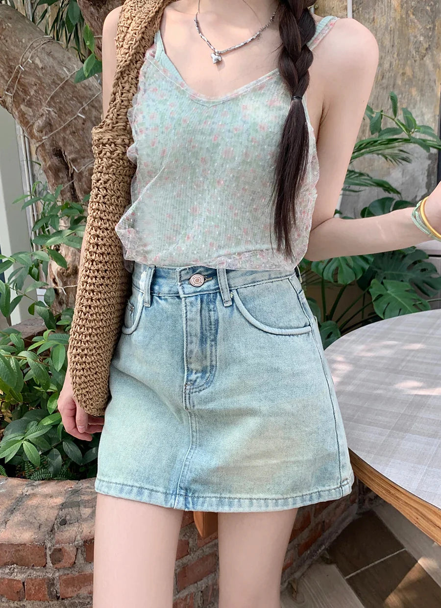 Streetwear High Waist Retro Casual Jean Mini Skirt