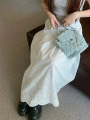 White Hollow out Embroidered Vintage Swing Long Skirt WHITE / One Size