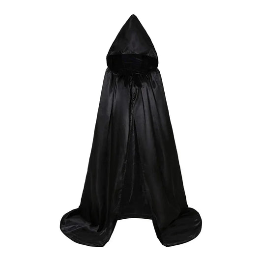 Black Witch Cloak Devil Hooded Party Death Role Scary Play Halloween Costume