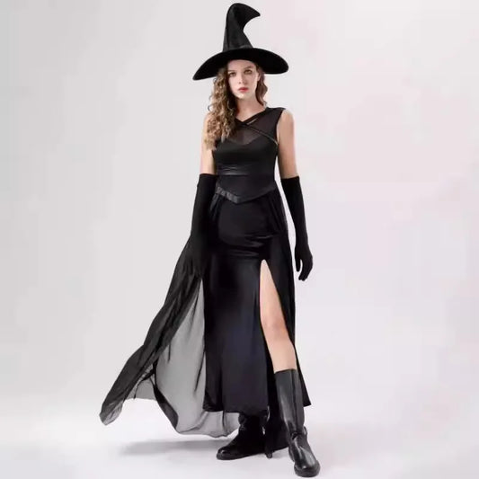 Black Gloves Vampire Cosplay Dress Magic Wizard Witch Hat Gothic Retro Costume