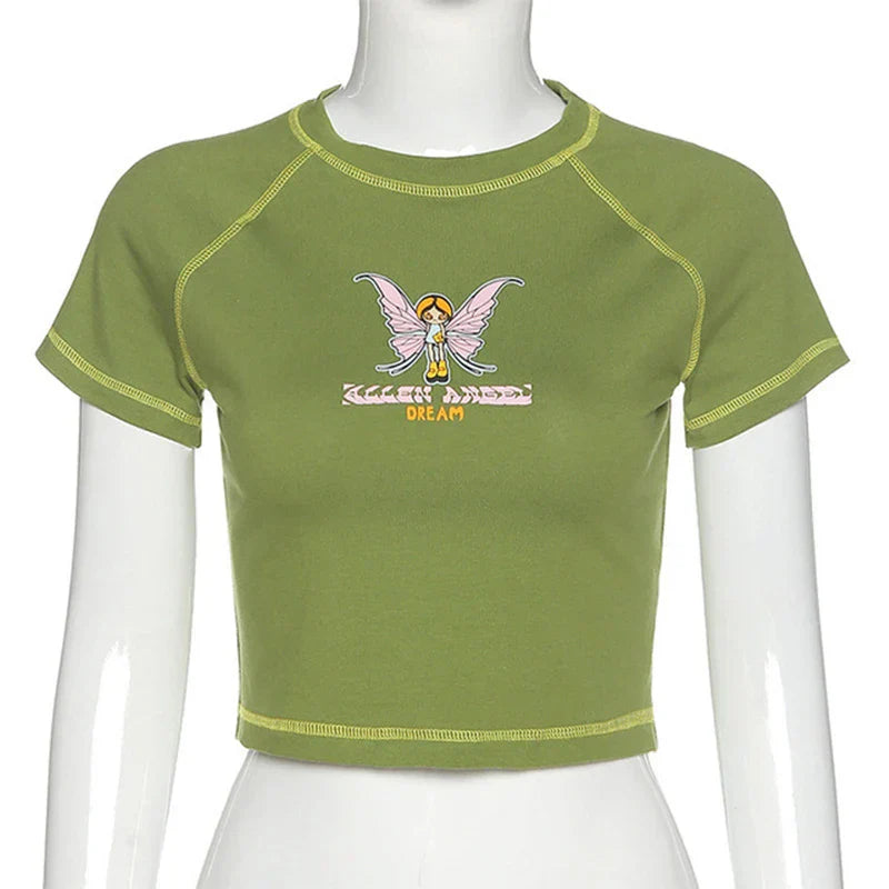 Sexy V neck Polo Neck Short Sleeve Tee Green / S