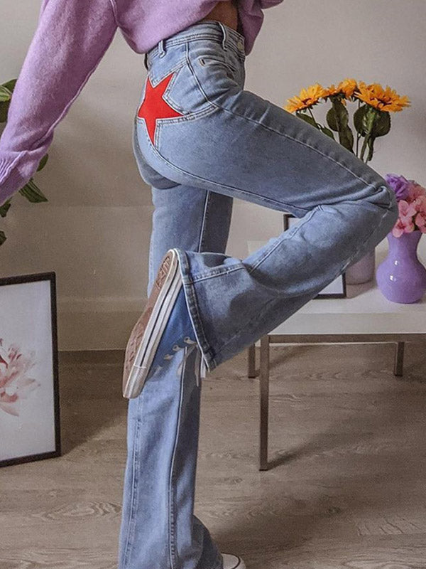 Back Star Patchwork Flare Jeans Sky Blue / S Flare Jeans Main image