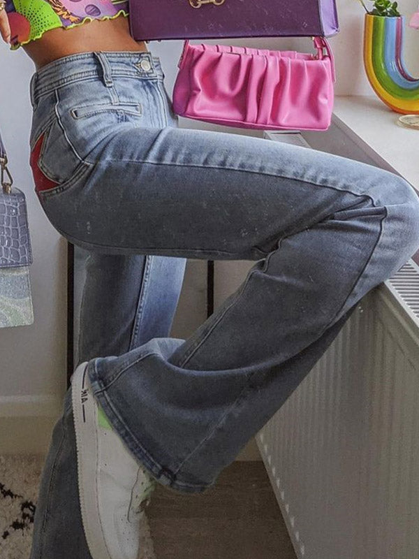 Back Star Patchwork Flare Jeans Flare Jeans