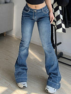 Washed Low Waist Flare Jeans Denim Color / S Flare Jeans