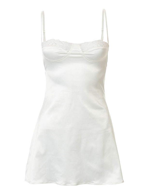 Backless Lace Paneled Slip Mini Dress Mini Dresses