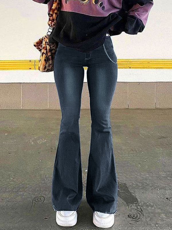 Washed Stretch Low Waist Flare Jeans Gray / S Flare Jeans