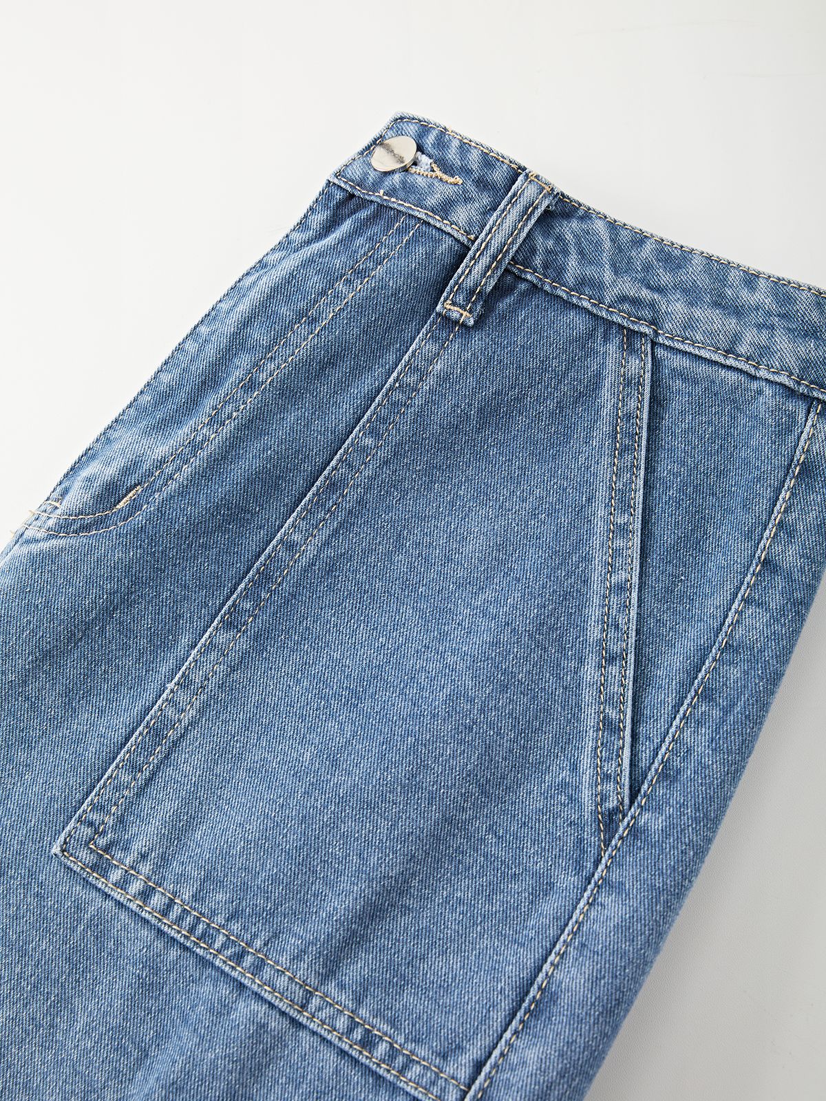 Washed Mid Waist Pocket Cargo Jeans Cargo Jeans