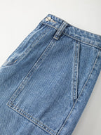Washed Mid Waist Pocket Cargo Jeans Cargo Jeans