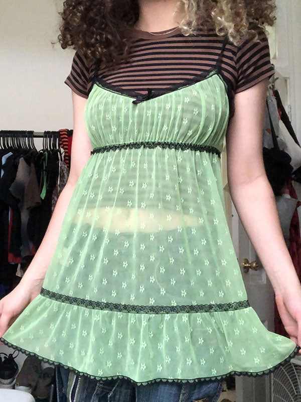 Lace Trim Floral Mini Dress Green / S Mini Dresses Main image