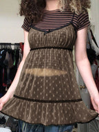 Lace Trim Floral Mini Dress Brown / S Mini Dresses