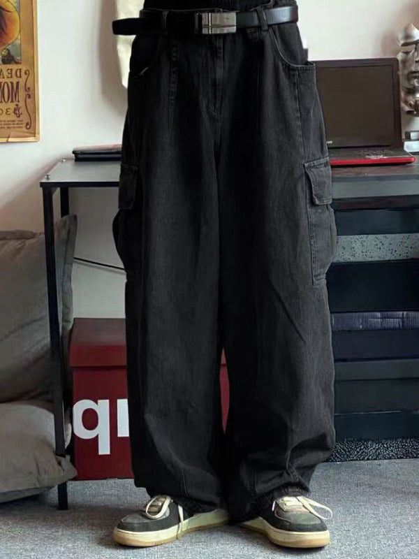Men’s Cargo Pocket Patched Straight Leg Jeans Black / S loose jeans Main image
