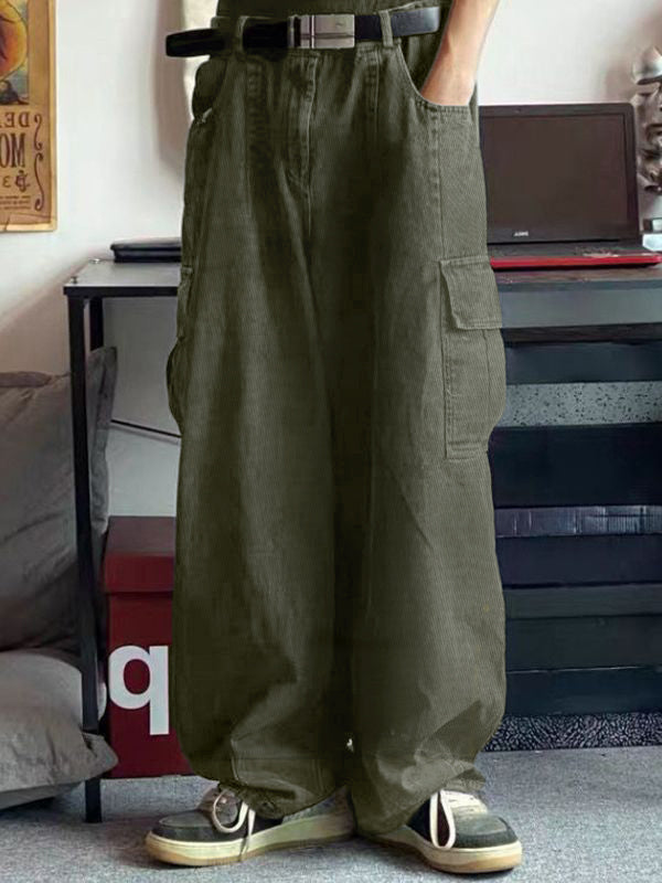 Men’s Cargo Pocket Patched Straight Leg Jeans loose jeans