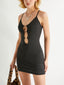 Backless Heart Decor Mini Dress Black / S Mini Dresses