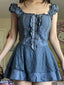 Patchwork Lace Tiered Strap Mini Dress Blue / S Mini Dresses