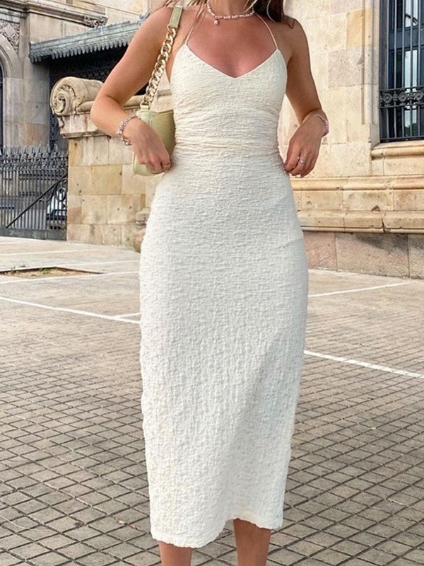 Textured Split Halter Maxi Dress Maxi Dresses