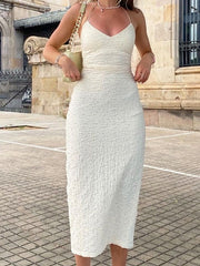 Textured Split Halter Maxi Dress Maxi Dresses