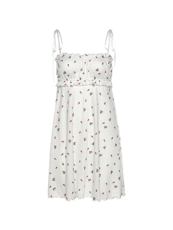 Tie Strap Frill Trim Floral Mini Dress Mini Dresses