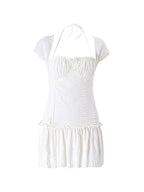 Lace Up Ruffle Halter Mini Dress Mini Dresses
