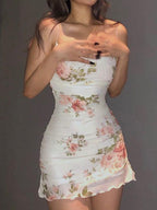 Backless Floral Mesh Mini Dress White / S Mini Dresses