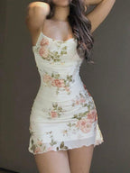 Backless Floral Mesh Mini Dress Mini Dresses