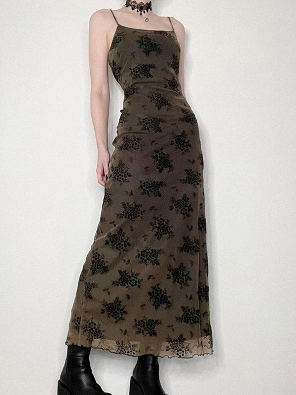 Halloween Double Layered Floral Slip Maxi Dress Black / S Maxi Dresses Main image