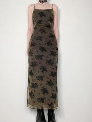 Halloween Double Layered Floral Slip Maxi Dress Maxi Dresses