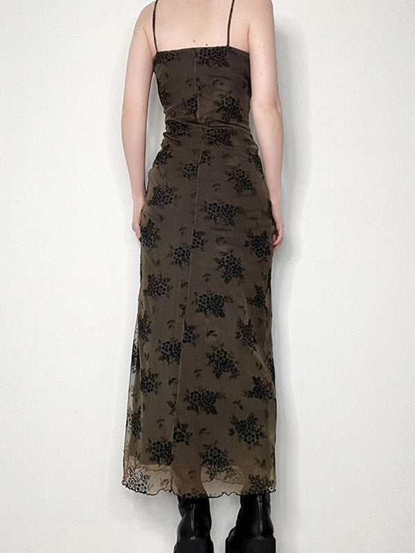 Halloween Double Layered Floral Slip Maxi Dress Maxi Dresses