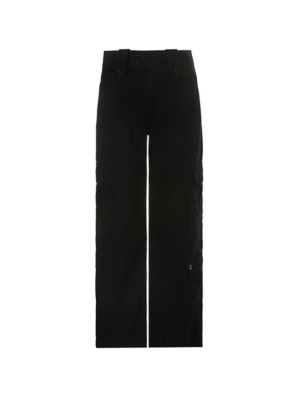 Buttoned Straight Leg Cargo Jeans Cargo Jeans