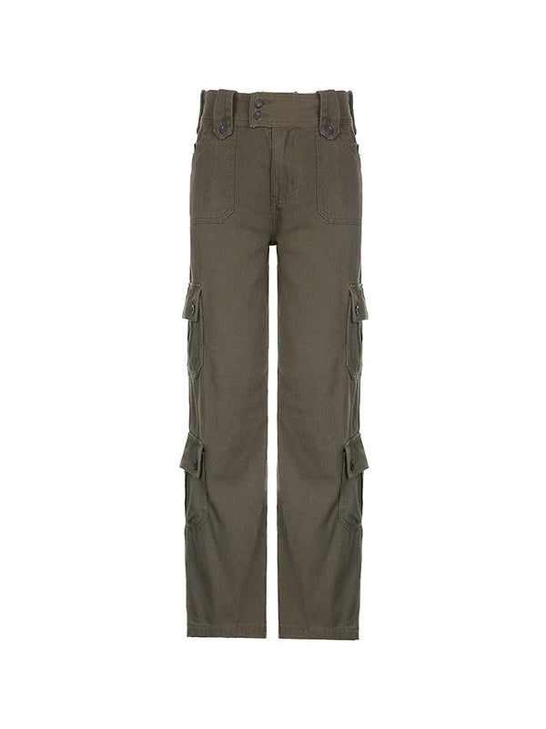 Buttoned Straight Leg Cargo Jeans Cargo Jeans