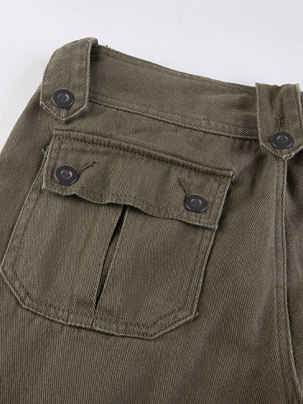 Buttoned Straight Leg Cargo Jeans Cargo Jeans