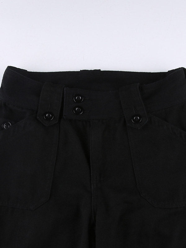 Buttoned Straight Leg Cargo Jeans Cargo Jeans